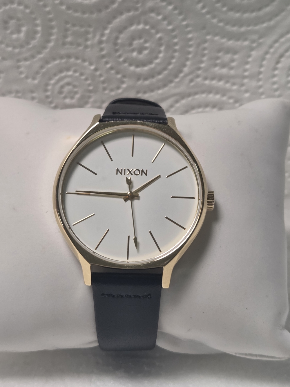 Nixon Minimalist Rose Gold Watch with Black Leather Strap